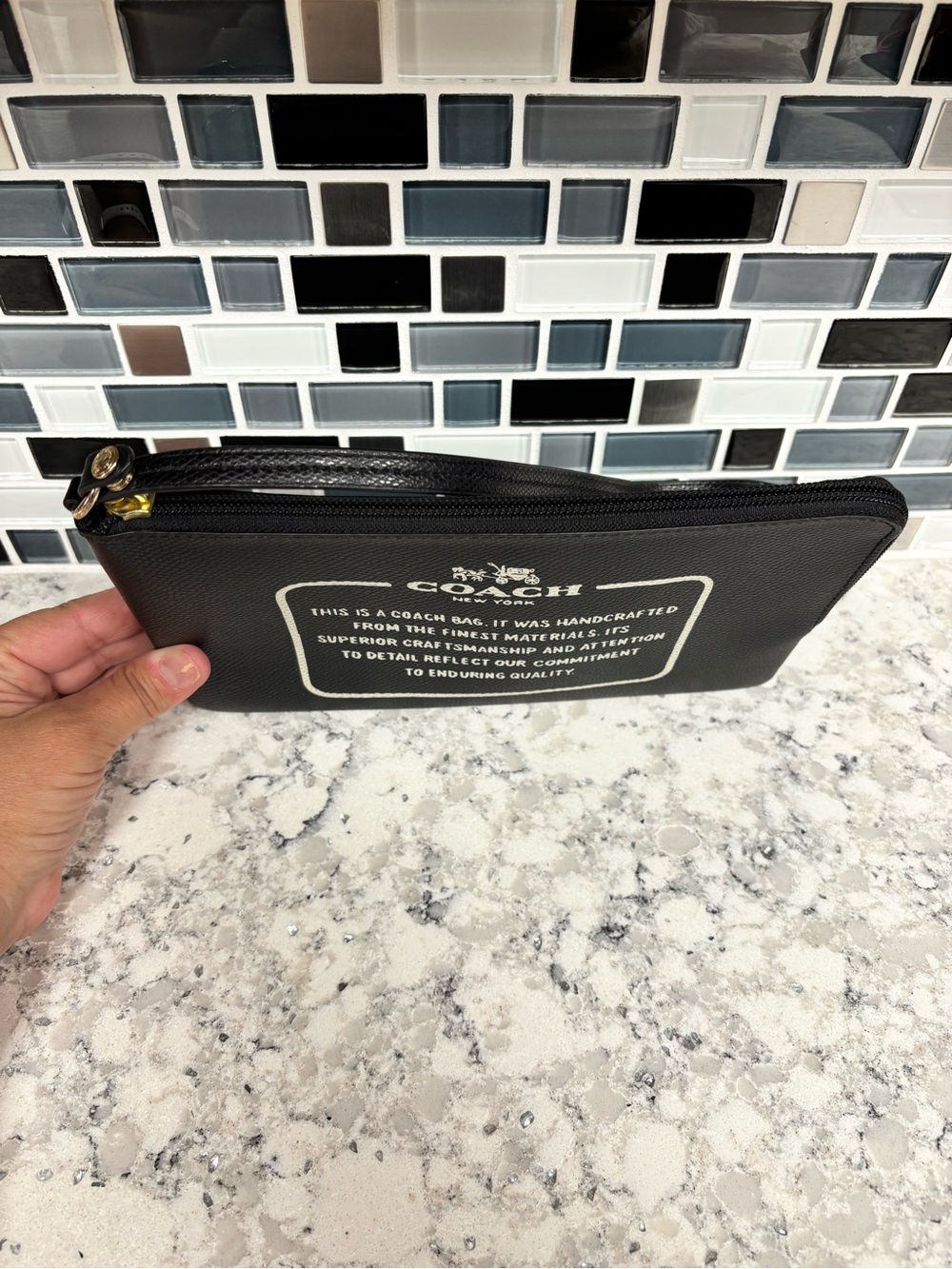 Coach Black Leather Logo Wristlet Clutch with White Print - Picture 2 of 13